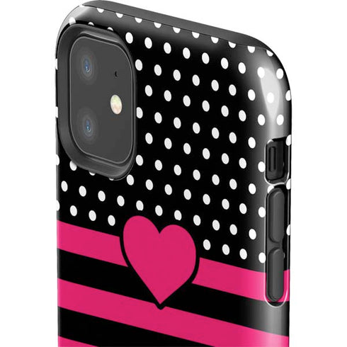 Polka Dots and Stripes Heart in Pink iPhone 11 Impact Case
