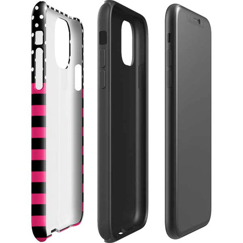 Polka Dots and Stripes Heart in Pink iPhone 11 Impact Case