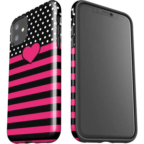 Polka Dots and Stripes Heart in Pink iPhone 11 Impact Case