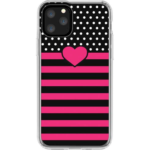 Polka Dots and Stripes Heart in Pink iPhone 11 Pro Clear Case