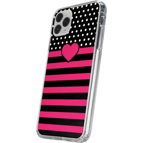 Polka Dots and Stripes Heart in Pink iPhone 11 Pro Clear Case