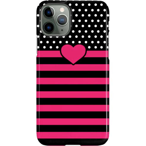 Polka Dots and Stripes Heart in Pink iPhone 11 Pro Lite Case