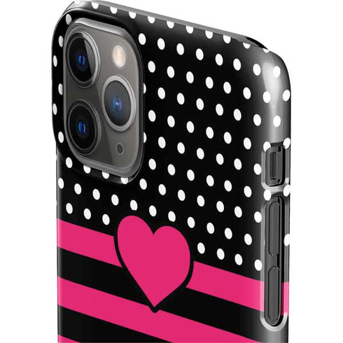 Polka Dots and Stripes Heart in Pink iPhone 11 Pro Lite Case