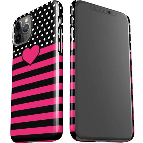 Polka Dots and Stripes Heart in Pink iPhone 11 Pro Lite Case