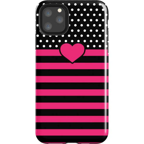 Polka Dots and Stripes Heart in Pink iPhone 11 Pro Max Impact Case