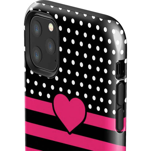 Polka Dots and Stripes Heart in Pink iPhone 11 Pro Max Impact Case