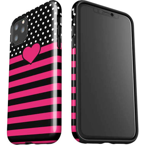Polka Dots and Stripes Heart in Pink iPhone 11 Pro Max Impact Case