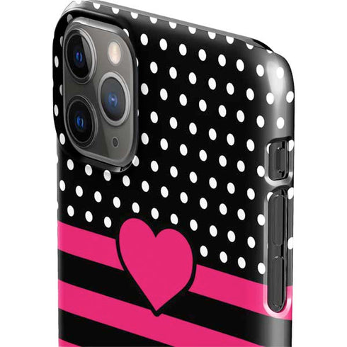 Polka Dots and Stripes Heart in Pink iPhone 11 Pro Max Lite Case