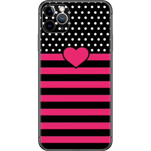 Polka Dots and Stripes Heart in Pink iPhone 11 Pro Max Skin