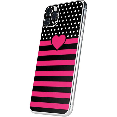 Polka Dots and Stripes Heart in Pink iPhone 11 Pro Max Skin