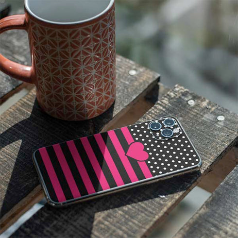 Polka Dots and Stripes Heart in Pink iPhone 11 Pro Max Skin