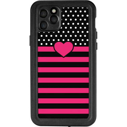 Polka Dots and Stripes Heart in Pink iPhone 11 Pro Max Waterproof Case