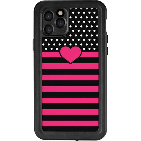 Polka Dots and Stripes Heart in Pink iPhone 11 Pro Waterproof Case