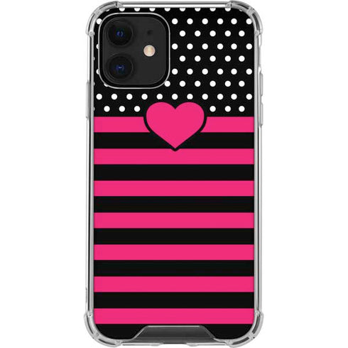 Polka Dots and Stripes Heart in Pink iPhone 12 Clear Case