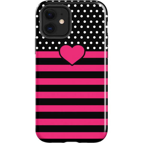 Polka Dots and Stripes Heart in Pink iPhone 12 Impact Case