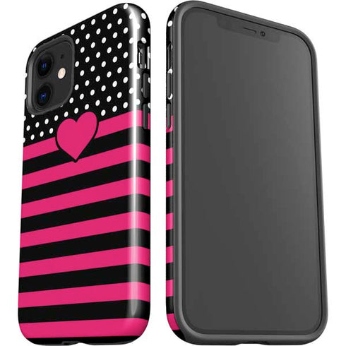 Polka Dots and Stripes Heart in Pink iPhone 12 Impact Case