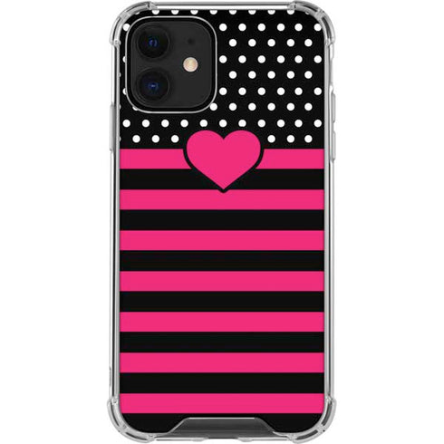Polka Dots and Stripes Heart in Pink iPhone 12 Mini Clear Case