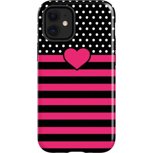 Polka Dots and Stripes Heart in Pink iPhone 12 Mini Impact Case