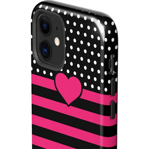 Polka Dots and Stripes Heart in Pink iPhone 12 Mini Impact Case