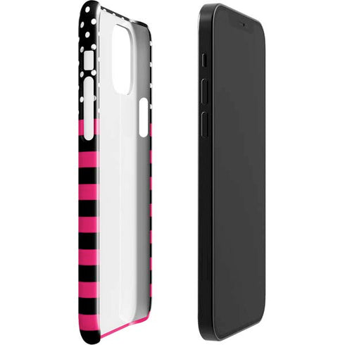 Polka Dots and Stripes Heart in Pink iPhone 12 Mini Lite Case