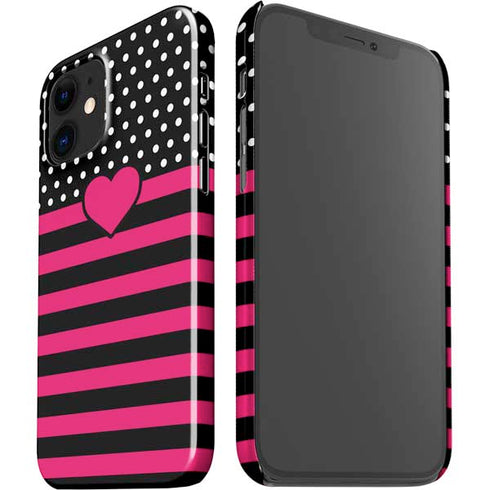 Polka Dots and Stripes Heart in Pink iPhone 12 Mini Lite Case