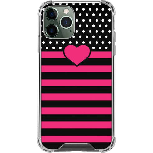 Polka Dots and Stripes Heart in Pink iPhone 12 Pro Clear Case