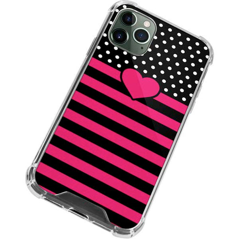 Polka Dots and Stripes Heart in Pink iPhone 12 Pro Clear Case