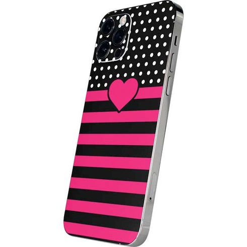 Polka Dots and Stripes Heart in Pink iPhone 12 Pro Max Skin