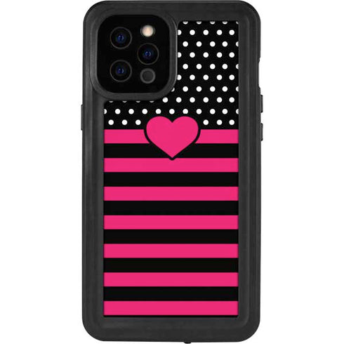 Polka Dots and Stripes Heart in Pink iPhone 12 Pro Max Waterproof Case