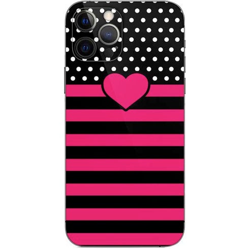 Polka Dots and Stripes Heart in Pink iPhone 12 Pro Skin
