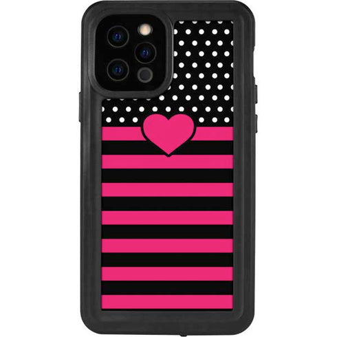 Polka Dots and Stripes Heart in Pink iPhone 12 Pro Waterproof Case