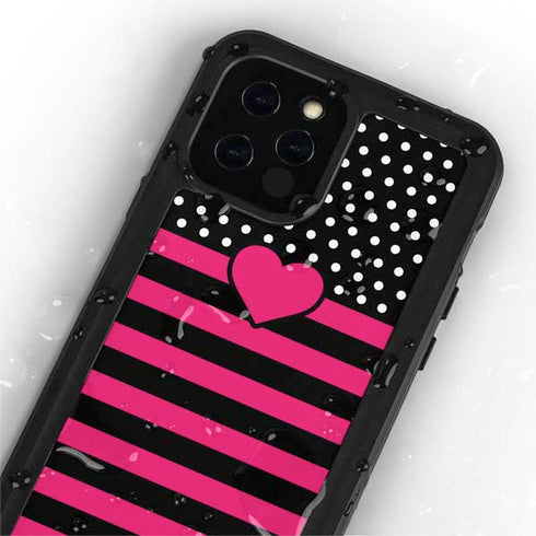 Polka Dots and Stripes Heart in Pink iPhone 12 Pro Waterproof Case