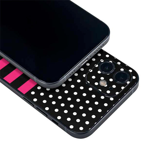 Polka Dots and Stripes Heart in Pink iPhone 12 Skin