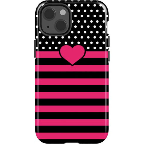 Polka Dots and Stripes Heart in Pink iPhone 13 Impact Case