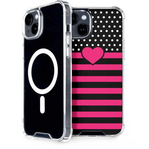 Polka Dots and Stripes Heart in Pink iPhone 13 MagSafe Case