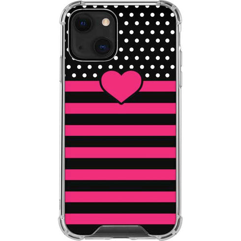 Polka Dots and Stripes Heart in Pink iPhone 13 Mini Clear Case