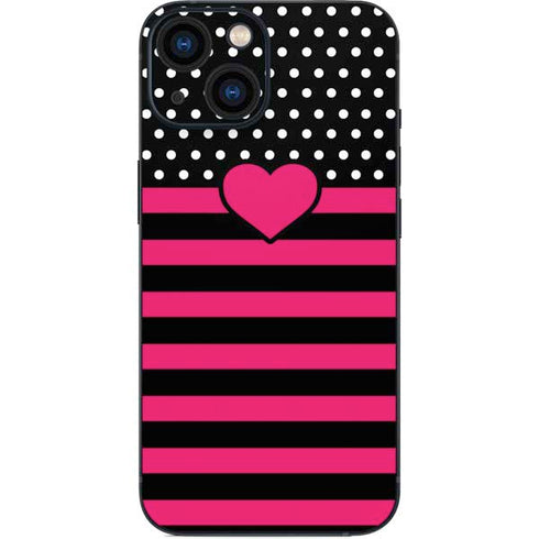 Polka Dots and Stripes Heart in Pink iPhone 13 Mini Skin