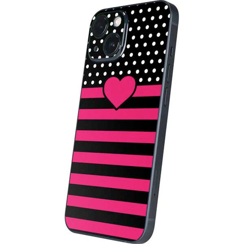 Polka Dots and Stripes Heart in Pink iPhone 13 Mini Skin