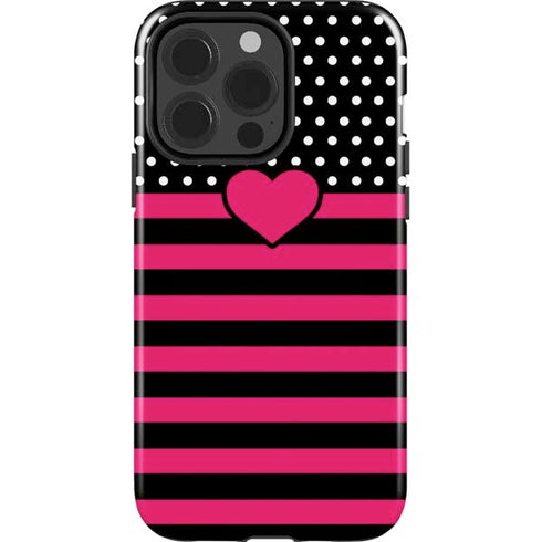 Polka Dots and Stripes Heart in Pink iPhone 13 Pro Impact Case