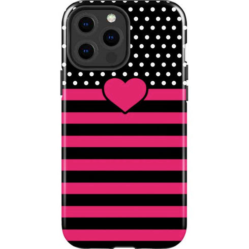 Polka Dots and Stripes Heart in Pink iPhone 13 Pro Max Impact Case
