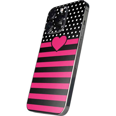 Polka Dots and Stripes Heart in Pink iPhone 13 Pro Max Skin