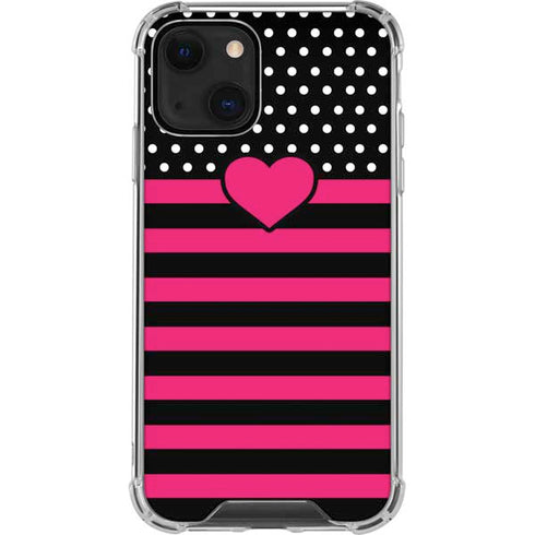 Polka Dots and Stripes Heart in Pink iPhone 14 Clear Case