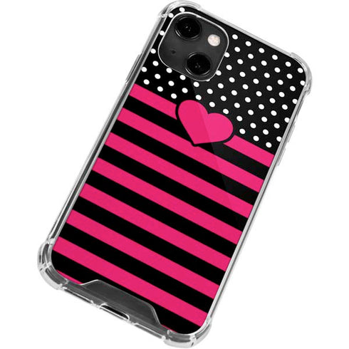 Polka Dots and Stripes Heart in Pink iPhone 14 Clear Case
