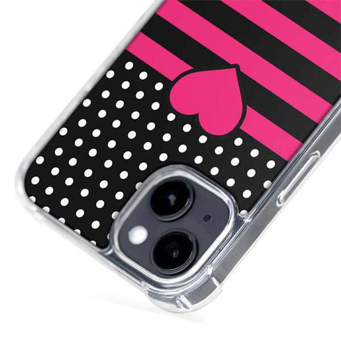 Polka Dots and Stripes Heart in Pink iPhone 15 MagSafe Case