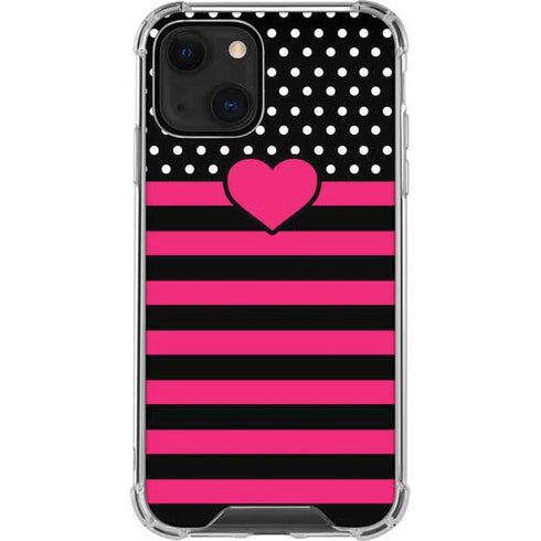 Polka Dots and Stripes Heart in Pink iPhone 14 Plus Clear Case