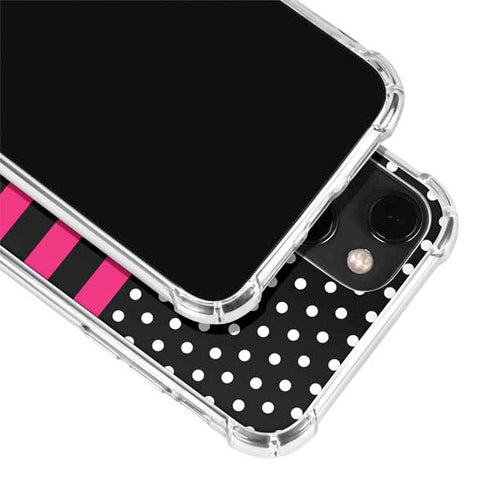 Polka Dots and Stripes Heart in Pink iPhone 14 Plus Clear Case