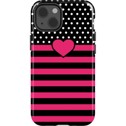 Polka Dots and Stripes Heart in Pink iPhone 15 Impact Case