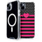 Polka Dots and Stripes Heart in Pink iPhone 15 Plus MagSafe Case