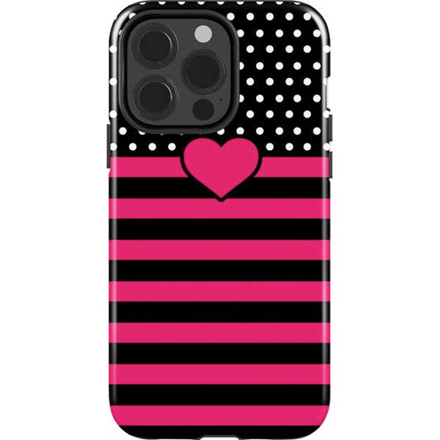 Polka Dots and Stripes Heart in Pink iPhone 15 Pro Impact Case
