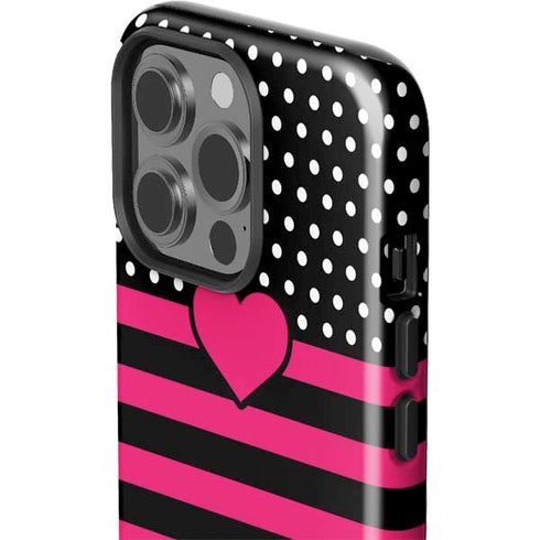 Polka Dots and Stripes Heart in Pink iPhone 14 Pro Impact Case